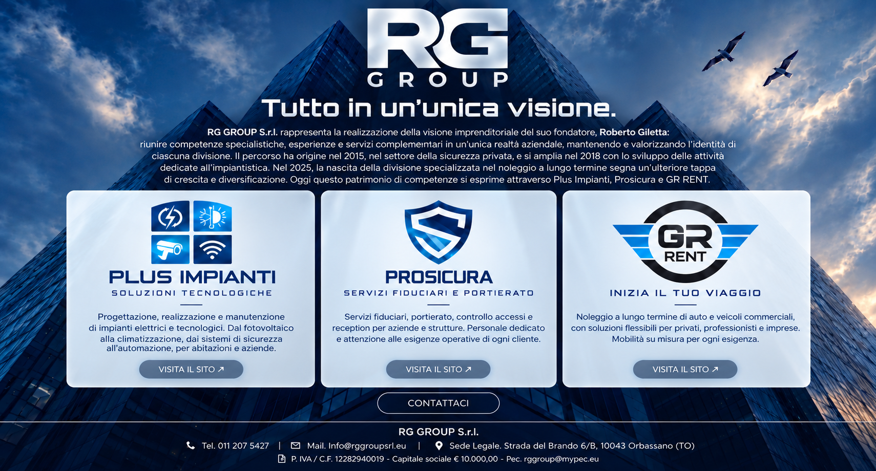 RG GROUP: Tutto in un'unica visione. Presentazione aziendale con Plus Impianti, Prosicura e GR RENT.